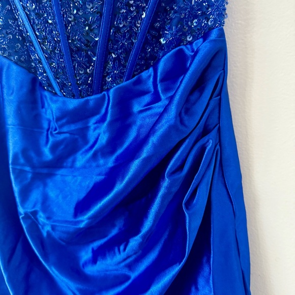 Electric Cobalt Cyber Glam Sequin Corset Mini 💙 Night Luxe Princess Dress - Picture 3 of 9